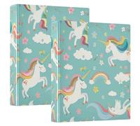 Cute Green Unicorn Cartoon Binders 1.5 Inch 3 Rings Holds 200 Sheets Colorful Binders Round Ring Notebook 12.4 x 10.6 x 2.36 Inch Pack