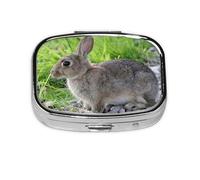 Cute Grey Hare Rabbit,Meta Pill Box 2 Compartment Medicine Case,Portable Organizer