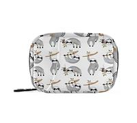 Cute Grey Sloths on Tree Branches with Green Leaves on White Pill Case with Removable Internal Plastic Boxes Organizer, Small Medicine Bag Holder Zippered Carrier for Travel Storage