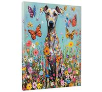 Cute Greyhound Dog Canvas Prints Wall Art 16 * 20 x1, Floral Butterflies Wall Art for Living Room Bathroom, Big Small Vertical Spring Pet Decorative Wall Art Bedroom Women Men