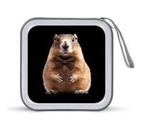Cute Groundhog with Bowtie Funny CD Case 40 Capacity DVD Holder Portable Storage Disc Binder Wallet for Car Home Travel