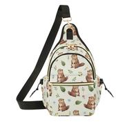 Cute Groundhogs Floral Beige Vivid Floral Print Sling Bag Multi Pocket Vacation for Kids