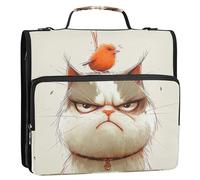 Cute Grumpy Cat Cartoon 3 Ring Binders 1 1/2 Inch D Ring Zipper Binder Organizer Keeper Binder Bag with Strap for School Portfolio & Case Ring Folder Holder