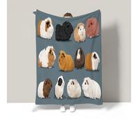 Cute Guinea Pig Blanket Oversized Warm Blue-Gray Lightweight Plush Blanket With Soft Anti-Pilling Flannel For Adults Kids Bed Couch Sofa Outdoor Animal Illustration Print 80"X95"
