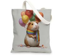 Cute Guinea Pig Canvas Tote Bag, Colorful Reusable Grocery Bags, Rainbow Print Lightweight Shoulder Strap Bags 13x15 Inch