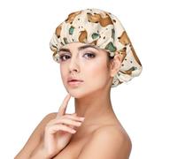 Cute Guinea Pig Coffee Print Satin Silk Bonnet for Sleeping Women, Adjustable Double Layer Satin Hair Bonnet Night Sleep Cap for Curly Hair