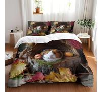 Cute Guinea Pig Duvet Cover Sets Single 3D Printed Microfiber Fallen Leaves in a Tree Hole Bedding Set Ultra-Soft Quilt Cover 150 x 200 cm with Zipper Closure and 2 Pillowcases 50x75 cm a_1286