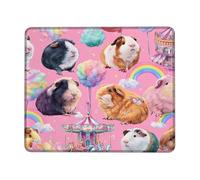 Cute Guinea Pig Fantasy Theme Mouse Pad, Peach Pastel Colors, Spring Inspired Design, Playful Cartoon Style, Perfect for Home and Office Use, Non-Slip Durability Square 8x10 Inch