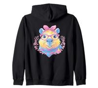Cute Guinea Pig Floral Portrait Lover Graphic Pastel Pink Zip Hoodie