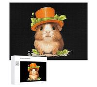 Cute Guinea Pig in Top Hat Wooden Jigsaw Puzzles for Adults 1000/500/300 Pieces with Storage Box Funny Gifts