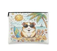Cute Guinea pig Makeup Bag, Coastal Beach Shells Cosmetic Travel Pouch for Women, Portable Small Canvas Zipper Organizer, Animal Toiletry Bag 7x9 Inch