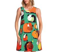 Cute Guinea Pig Print Stylish Summer Dress for Women,Sleeveless A-Line Sundress with Pockets, for Beach Vacation, Black, M