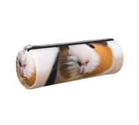 Cute Guinea Pig Printed Leather Pencil Case Cute Stationery Organizer Round Makeup Bag Pen Pouch, Silver Zipper