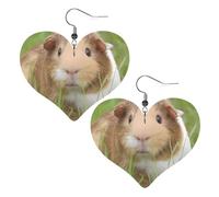 Cute Guinea Pig Prints Leather Heart earrings Pendant Stylish and light Lightweight Dangle for Women Girls, One Size, Leather, No Gemstone