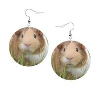 Cute Guinea Pig Prints Leather Round Earrings Pendant Stylish And Light Lightweight Dangle For Women Girls, One Size, Leather, No Gemstone