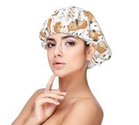 Cute Guinea Pig Tea Print Satin Silk Bonnet for Sleeping Women, Adjustable Double Layer Satin Hair Bonnet Night Sleep Cap for Curly Hair