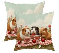 Cute Guinea Pig Throw Pillow Covers Set of 2, Colorful Animal Picnic Decorative Cushion Cases for Animal Lovers Home Sofa Bed Couch 12x12 Inch