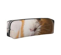 Cute Guinea Pig Wearing Flowers Printed Leather Pencil Case Cute Stationery Organizer Simple Makeup Bag Pen Pouch, Silver Zipper