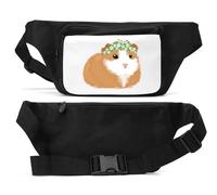 Cute Guinea Pig with Flowers Art Unisex Waist Bag Black