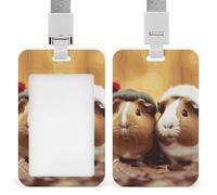 Cute Guinea Pigs Badge Holder Hard Plastic Card Case Protector Pouch Name Key Card Holder Case for Office ID Credit Cards and Proximity Key Cards