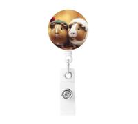Cute Guinea Pigs Badge Reel Retractable Badge Holder with Keychain Id Clips for Badges Lightweight Plastic Name Card Holders for Nurses Office Teacher