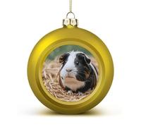 Cute Guinea Pigs Christmas Tree Ornaments 1.6 Inch Shatterproof Pc Plastic Balls with Lanyard Baubles Hanging Christmas Ball Ornaments for Xmas Tree Holiday Party Wedding Home Decorations-Golden