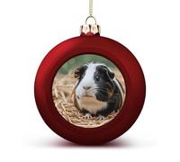 Cute Guinea Pigs Christmas Tree Ornaments 1.6 Inch Shatterproof Pc Plastic Balls with Lanyard Baubles Hanging Christmas Ball Ornaments for Xmas Tree Holiday Party Wedding Home Decorations-red
