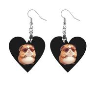 Cute Guinea Pigs Heart Glasses Trendy Wooden Earrings for Women Boho Charms Studs Lightweight Dangle Drop Pendant Star