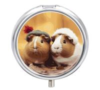 Cute Guinea Pigs Pill Box Round Portable Small Pill Case Waterproof Travel Pill Box Organizer for Pocket Purse and Daily Convenience