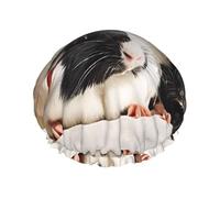 (Cute guinea pigs) Print Double Layer Waterproof Shower Cap for Long Hair - Reusable Bath Hair Protection with Elastic Band for Women Travel.