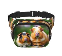 Cute guinea pigs Print Square Double Layer bag Waist Bag Trendy Pack Travel Bag with Adjustable Bel, Black, One Size