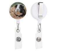 Cute Guinea Pigs Retractable Badge Reel - Personalized ID Name Badge Holder with Lanyard Cute Badges Reel Holder Round Nurse Doctor Name Tag Badges Clip for Work