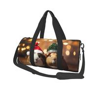 Cute Guinea Pigs Wearing Christmas Hat Duffle Bag With Shoes Compartment And Adjustable Strap,Foldable Travel Duffel Bags For Men Women,Waterproof Duffel Bags, Black, One Size