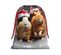 Cute Guinea Pigs Wearing Christmas Hat Print Drawstring Gift Bag With Pull Cord Closure For Gifting And Storage