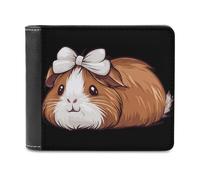 Cute Guinea Pigs with Bow Men's Leather Wallet Bifold Purse Card Holder Slim Money Clip Single-Sided Print