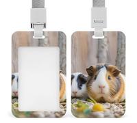 Cute GuineaPig ID Badge Holder with Lanyard Vertical Badge Reel Clip Durable Clear Window Name Tag ABS Plastic Push-Pull Design ID Card Holder for Office, Nurses, Employees