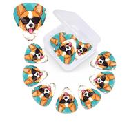 Cute Guitar Picks Printed Corgi Cups and Mustaches 12 Pack with Custom Organizer Storage Box, Guitar Accessories, Ukulele for Acoustic Guitar, Bass,
