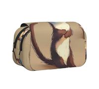 Cute Hairy Ferret Printed Flip Pencil Case with 2 Compartments, Large Capacity, Portable Stationery Organizer for School, Travel and Art
