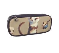 Cute Hairy Ferret Printed Pu Leather Pencil Case Box Flip Pen Bag and Makeup Cosmetic Holder for Girls Boys School Students