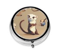 Cute Hairy Ferret Printed Round Pill Organizer with 3 Compartments, Portable Mini Pill Box Pill Case for Medicine, Vitamin, Fish Oil, Supplements