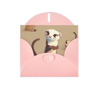 Cute Hairy Ferret Prints Pearl Paper Horizontal Festival Greeting Card for Birthday Cards and All Occasions, Pink