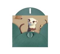 Cute Hairy Ferret Prints Pearl Paper Horizontal Festival Greeting Card for Birthday Cards and All Occasions, Dark Green