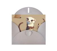 Cute Hairy Ferret Prints Pearl Paper Horizontal Festival Greeting Card for Birthday Cards and All Occasions, Gray