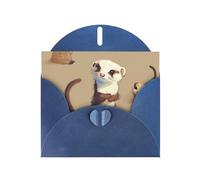 Cute Hairy Ferret Prints Pearl Paper Horizontal Festival Greeting Card for Birthday Cards and All Occasions, Blue