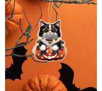 Cute Halloween Acrylic Pumpkin Kitten Pendant, Festive Design,Durable, Non-Fading Halloween Accessory, Suitable for Cars, Backpacks, Keychains, and Home Decor (B)