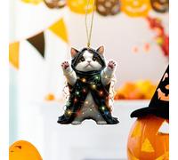 Cute Halloween Acrylic Pumpkin Kitten Pendant, Festive Design,Durable, Non-Fading Halloween Accessory, Suitable for Cars, Backpacks, Keychains, and Home Decor (E)