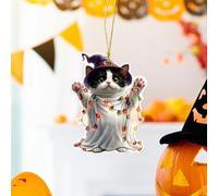Cute Halloween Acrylic Pumpkin Kitten Pendant, Festive Design,Durable, Non-Fading Halloween Accessory, Suitable for Cars, Backpacks, Keychains, and Home Decor (F)
