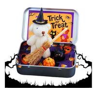 Cute Halloween Bear in a Box, Pocket Little Bears Hug with Wizard Hat & Broom, Emotional Support Gifts, Halloween Positive Gift for Trick or Treat for Kids Friends (Beige)