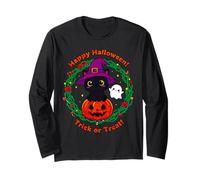 Cute Halloween Black Cat with a Witch Hat Funny Design Long Sleeve T-Shirt