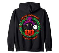 Cute Halloween Black Cat with a Witch Hat Funny Design Zip Hoodie